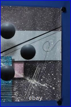 Vintage Abstract Geometric Acrylic Painting 1980s Signed Josef Kugler