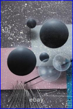 Vintage Abstract Geometric Acrylic Painting 1980s Signed Josef Kugler