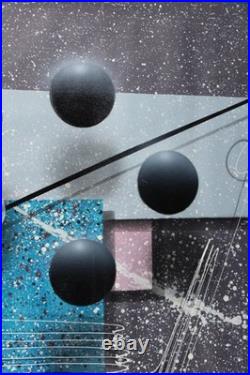 Vintage Abstract Geometric Acrylic Painting 1980s Signed Josef Kugler