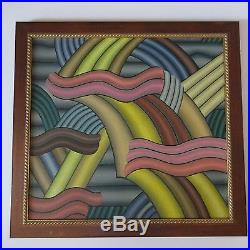 Vintage Abstract Geometric Painting Pop Surreal Modernism Signed Expressionism