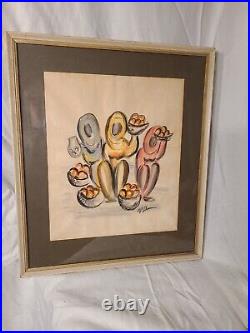Vintage Abstract Painting Expressionist Watercolor Signed J. Folsom Decorative