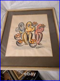 Vintage Abstract Painting Expressionist Watercolor Signed J. Folsom Decorative