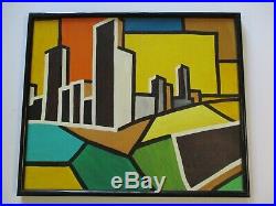 Vintage Abstract Painting Urban Industrial City Modernism Expressionism Signed