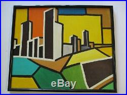 Vintage Abstract Painting Urban Industrial City Modernism Expressionism Signed