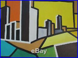 Vintage Abstract Painting Urban Industrial City Modernism Expressionism Signed