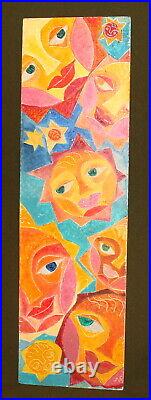 Vintage Abstract Surrealist Figures Faces Oil Painting Signed