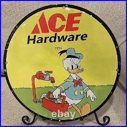 Vintage Ace Hardware Porcelain Sign Gas Oil Donald Duck Paint Service Station