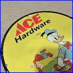 Vintage Ace Hardware Porcelain Sign Gas Oil Donald Duck Paint Service Station