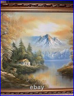 Vintage Acrylic Painting House In The Mountains 39 X 26 1/2