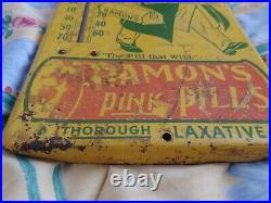 Vintage Advertising Painted Ramons Kidney Pills Sign/ Thermometer