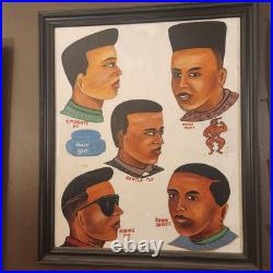 Vintage African Barbershop Signboard, Hand-Painted, from Ghana, Framed