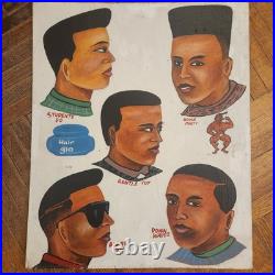 Vintage African Barbershop Signboard, Hand-Painted, from Ghana, Framed