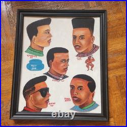 Vintage African Barbershop Signboard, Hand-Painted, from Ghana, Framed