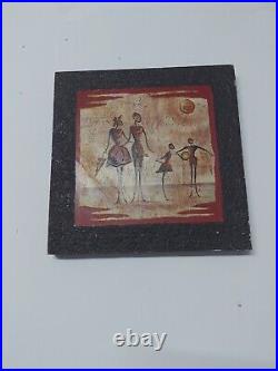 Vintage African Wall Art Culture Signed Abstract Oil Hand Painted Framed Decor
