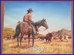 Vintage American Cowboy Painting By Tyree Original Western Ranch Farm Cattle
