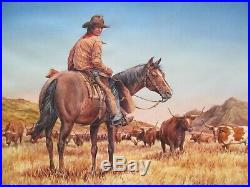 Vintage American Cowboy Painting By Tyree Original Western Ranch Farm Cattle