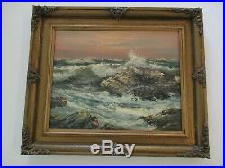 Vintage American Impressionist Painting Beach Waves Landscape Coastal Surf