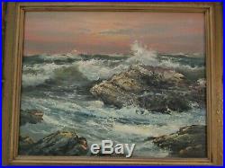 Vintage American Impressionist Painting Beach Waves Landscape Coastal Surf