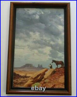 Vintage American Landscape With Cowboy Desert Horse Rock Formations Western Art