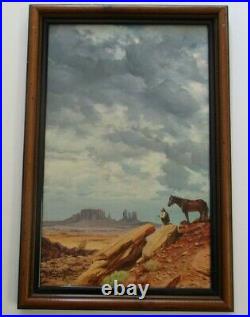 Vintage American Landscape With Cowboy Desert Horse Rock Formations Western Art