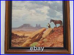 Vintage American Landscape With Cowboy Desert Horse Rock Formations Western Art