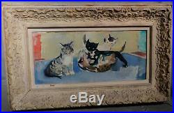 Vintage American Modernist Oil Painting Francis Chapin Kittens Cats Vintage NICE