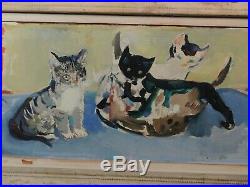 Vintage American Modernist Oil Painting Francis Chapin Kittens Cats Vintage NICE