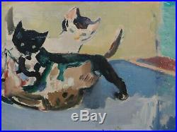 Vintage American Modernist Oil Painting Francis Chapin Kittens Cats Vintage NICE