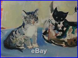 Vintage American Modernist Oil Painting Francis Chapin Kittens Cats Vintage NICE