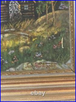 Vintage American Oil Painting Mountain Cabin Landscape Framed Signed