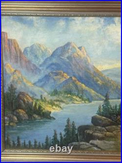 Vintage American Oil Painting Mountain Cabin Landscape Framed Signed