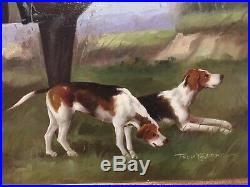 Vintage American Original Oil Painting English Fox Hunt Master Horse Hounds