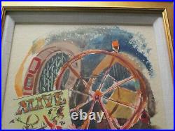 Vintage American Painting Circus Fair Festival Rides Regionalism 1940's Signed