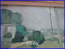 Vintage American Regionalism Painting Landscape Signed Mystery Artist Landscape