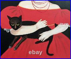 Vintage Americana Folk Art Girl In Red Dress Dog & Cat After Ammi Phillips $1.7m