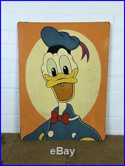Vintage Amusement Fairground Park Arcade Hand Painted Donald Duck Disney Sign