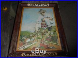 Vintage Antique 1904 LUCAS PAINTS Self Framed Tin Advertising SIGN GREAT GRAPHIC