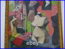 Vintage Antique 1940's Oil Painting Ritter Cubist Mannequin Abstract Nude Store