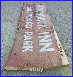 Vintage Antique Adirondack Inn Sacandaga Park NY Wood Sign Hand Painted Folk Art