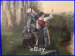 Vintage Antique Estate Country Scene Oil Painting On Canvas Artist Signed