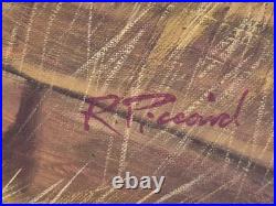 Vintage / Antique Framed 2 Dogs In A Stable Painting On Canvas Signed