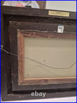 Vintage / Antique Framed 2 Dogs In A Stable Painting On Canvas Signed