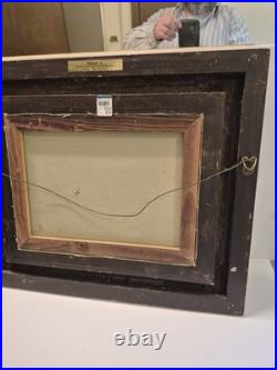 Vintage / Antique Framed 2 Dogs In A Stable Painting On Canvas Signed