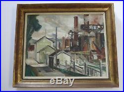 Vintage Antique Industrial Oil Painting Impressionism American Regionalism Urban