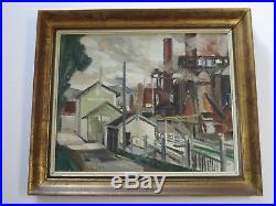 Vintage Antique Industrial Oil Painting Impressionism American Regionalism Urban