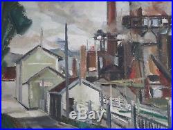 Vintage Antique Industrial Oil Painting Impressionism American Regionalism Urban