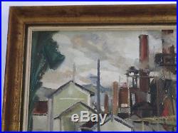 Vintage Antique Industrial Oil Painting Impressionism American Regionalism Urban