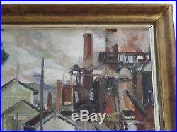 Vintage Antique Industrial Oil Painting Impressionism American Regionalism Urban