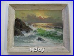 Vintage Antique Italy Italian Coastal Painting Sunset Beach Crashing Waves Sea