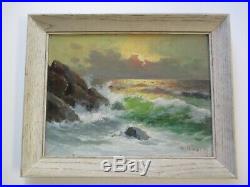 Vintage Antique Italy Italian Coastal Painting Sunset Beach Crashing Waves Sea